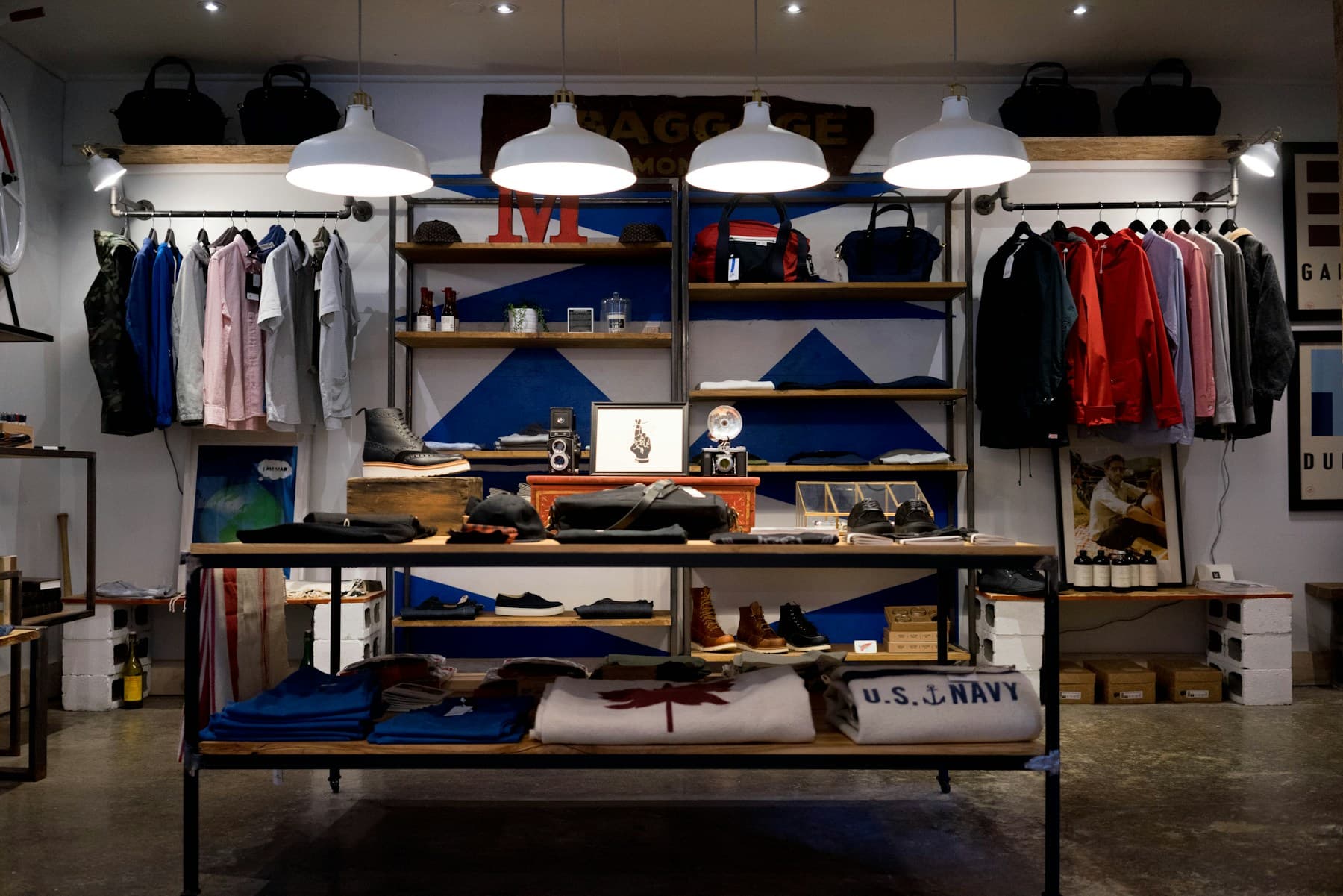 Clothing and accessories in a real boutique